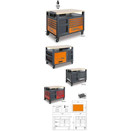 Beta Rolling Tool Cabinet, 10 Drawer, Orange, 23 in W x 14 in D 028003001